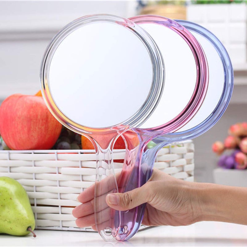 TOPYHL Makeup Hand Mirror, Double-Sided 3X 1x Magnifying Large Travel Handheld Mirror Cosmetic Mirror Acrylic Clear Finish Round Mirror (Clear) - Image 4
